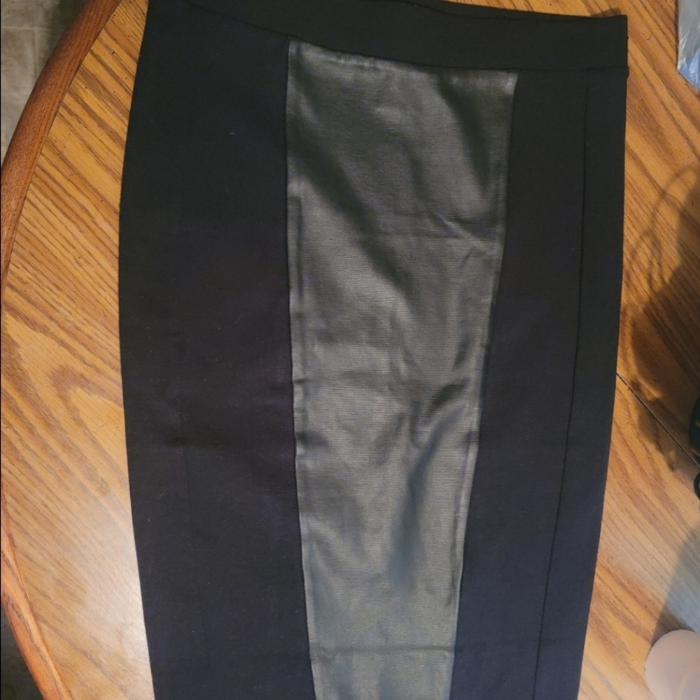 Celebrity Pink Black Pencil Skirt with Vegan Faux Leather Blocking
